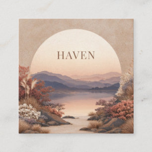 Autumn Sunset Lake Mountain Scenic Square Business Card