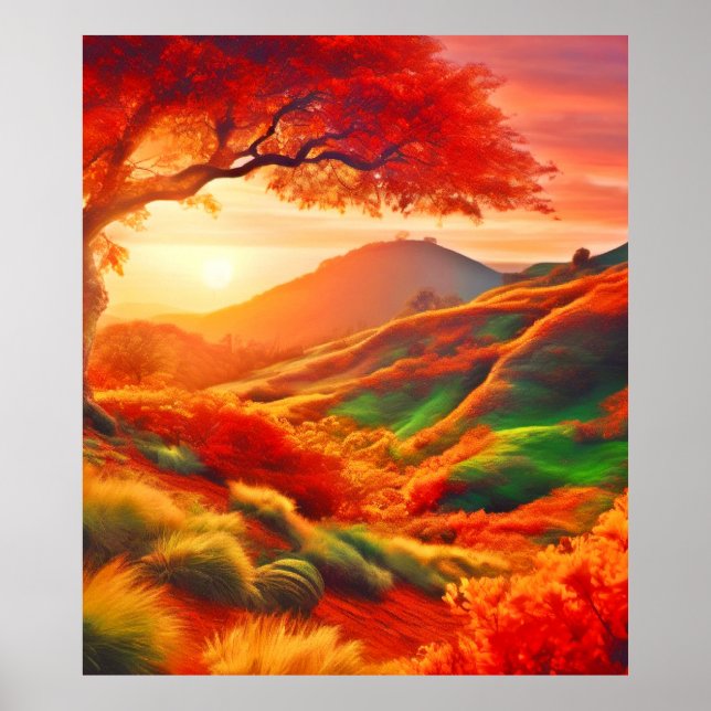 Autumn Sunset Landscape Painting Art Poster (Front)