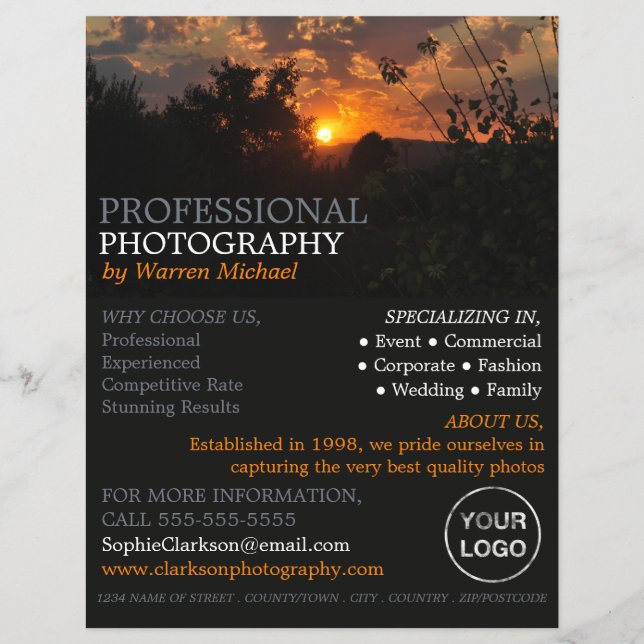 Autumn Sunset, Photography, Photographer Hire Flyer (Front)