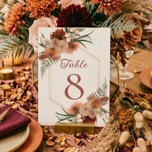 Autumn Sunset Watercolor Floral Wedding Table Number