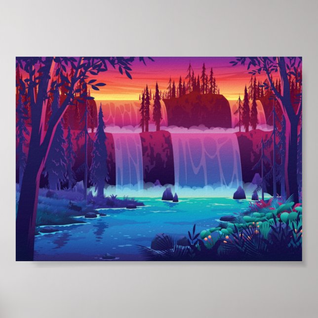 Autumn Sunset Waterfall Poster (Front)