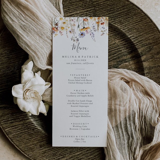 Autumn Sunshine Elegant Wildflower Dinner Menu (Creator Uploaded)
