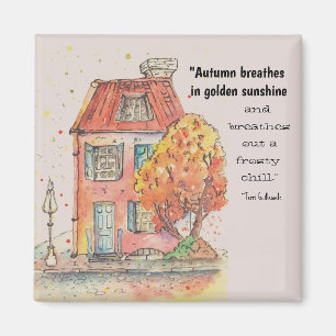 Autumn Sunshine House Tree Drawing Magnet