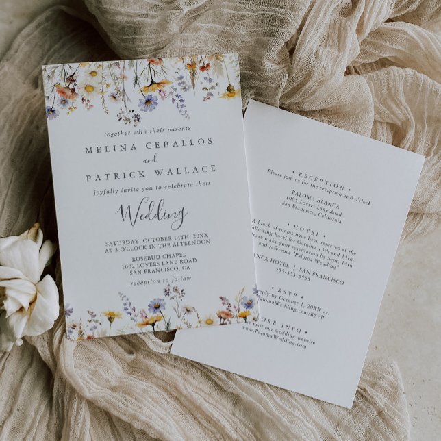 Autumn Sunshine Wildflower Front & Back Wedding Invitation (Creator Uploaded)