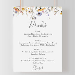 Autumn Sunshine Wildflower Wedding Drinks Menu Poster