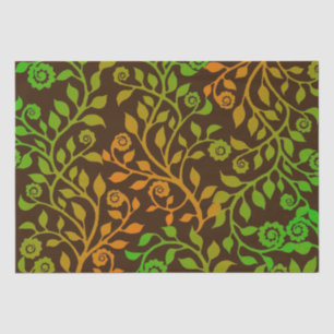 Autumn Swirls Brown Green Orange Floral Pattern Tissue Paper