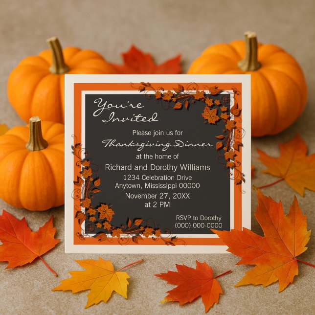 Autumn Swirls Thanksgiving Invite (Autumn Swirls Thanksgiving Dinner Invite)