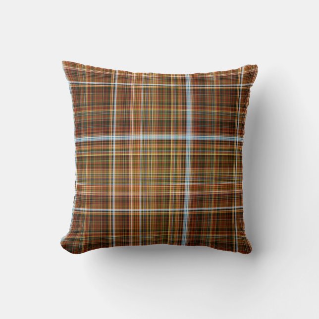 Autumn Sycamore Brown, Green, and Blue Plaid Cushion (Front)