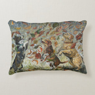 Autumn Tailwag Whimsical Golden Retriever Dogs Oil Decorative Cushion