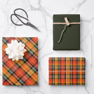 Autumn Tartan Plaid Dark Forest Green, Orange... Wrapping Paper Sheet