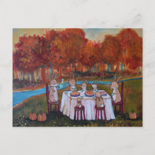 Autumn Tea Party Bunny Rabbit Family Postcard