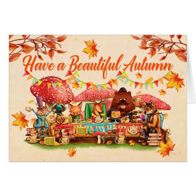 Autumn Tea Party Greeting Card (Front Horizontal)