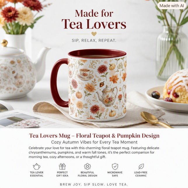 Autumn Tea Party Pumpkin Floral Pattern  Mug (Creator Uploaded)