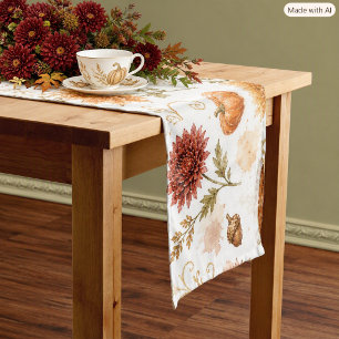 Autumn Tea Party Pumpkin Floral Pattern Short Table Runner