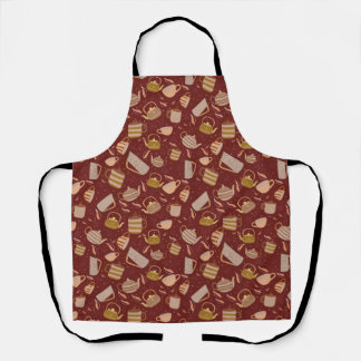 Autumn Tea Time Teapot Mug Leaf Pattern Apron
