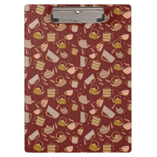 Autumn Tea Time Teapot Mug Leaf Pattern Clipboard