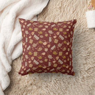 Autumn Tea Time Teapot Mug Leaf Pattern Cushion