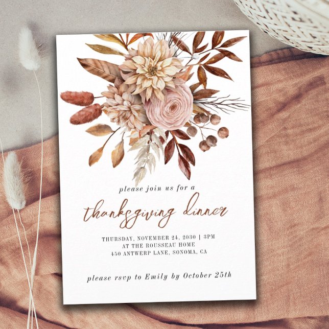 Autumn Terracotta Bisque Floral Thanksgiving  Invitation (Creator Uploaded)