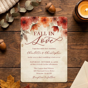 Autumn Terracotta Floral Fall In Love Wedding Invitation