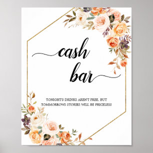 Autumn Terracotta Floral Geometric Cash Bar Sign