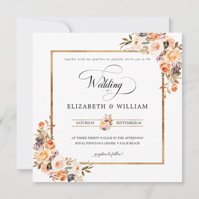 Autumn Terracotta Floral Wedding Square Invitation (Front)