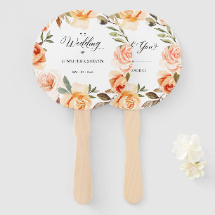 Autumn Terracotta Orange Floral Wedding Welcome Hand Fan