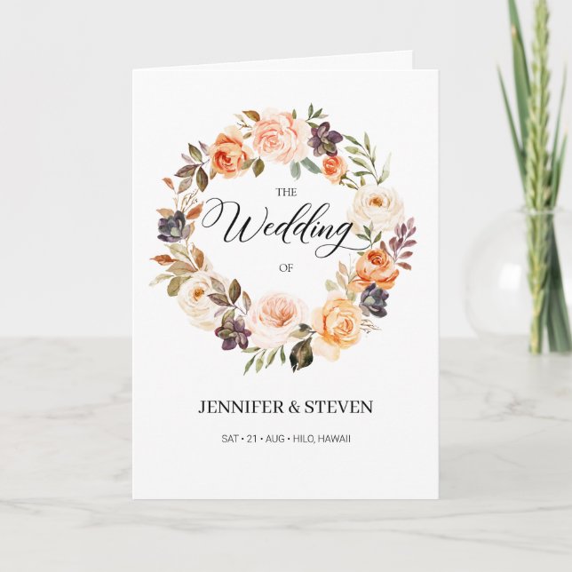 Autumn Terracotta Orange Flowers Wedding Folded Programme (Front)