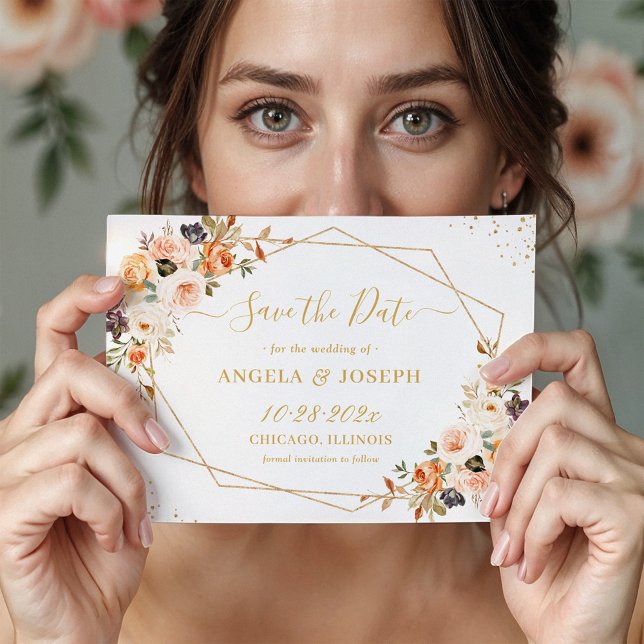 Autumn Terracotta Orange Gold Floral Geometric Save The Date (Creator Uploaded)