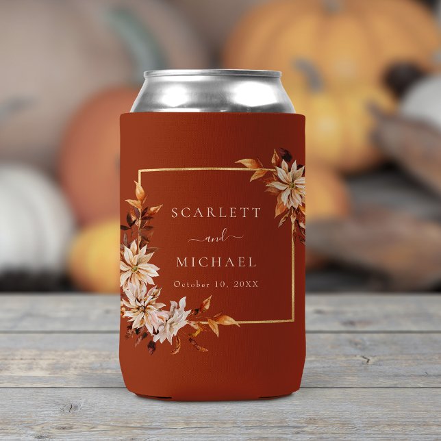 Autumn Terracotta Wedding Can Cooler (Autumn Terracotta Floral Wedding Can Cooler by Painted Paperie
)