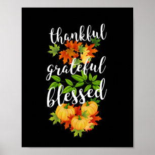 Autumn Thankful Grateful Blessed Fall Floral Poster