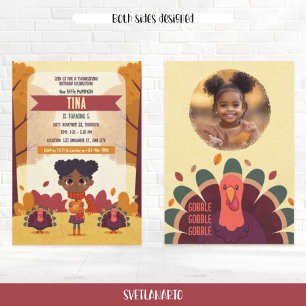 Autumn Thanksgiving Birthday Photo Invitation  