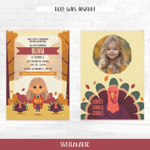 Autumn Thanksgiving Birthday Photo Invitation