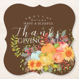 Autumn Thanksgiving Brown Paper Coaster