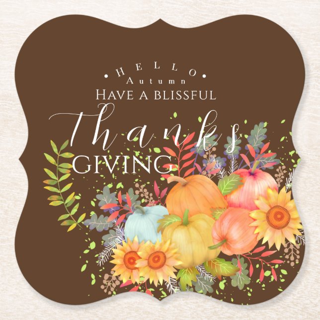 Autumn Thanksgiving Brown Paper Coaster (Front)