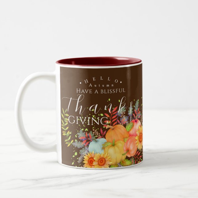 Autumn Thanksgiving  Brown Two-Tone Coffee Mug (Left)