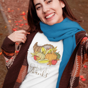 Autumn Thanksgiving Cornucopia Give Thanks  T-Shirt