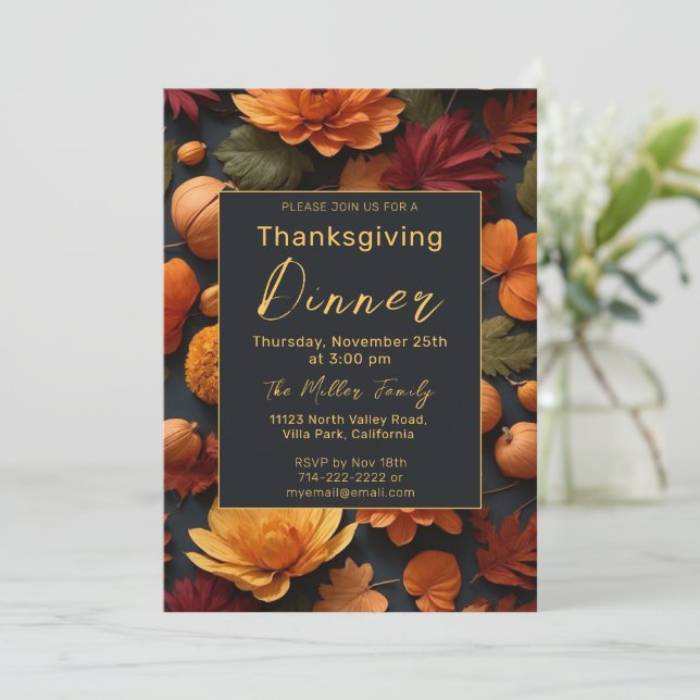 Autumn Thanksgiving Dinner  Invitation (Standing Front)