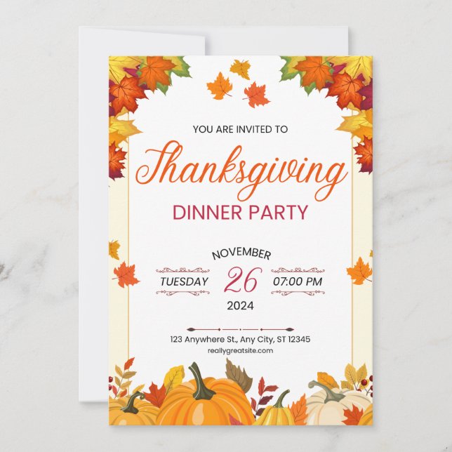 Autumn Thanksgiving Dinner Party Art Invitation (Front)