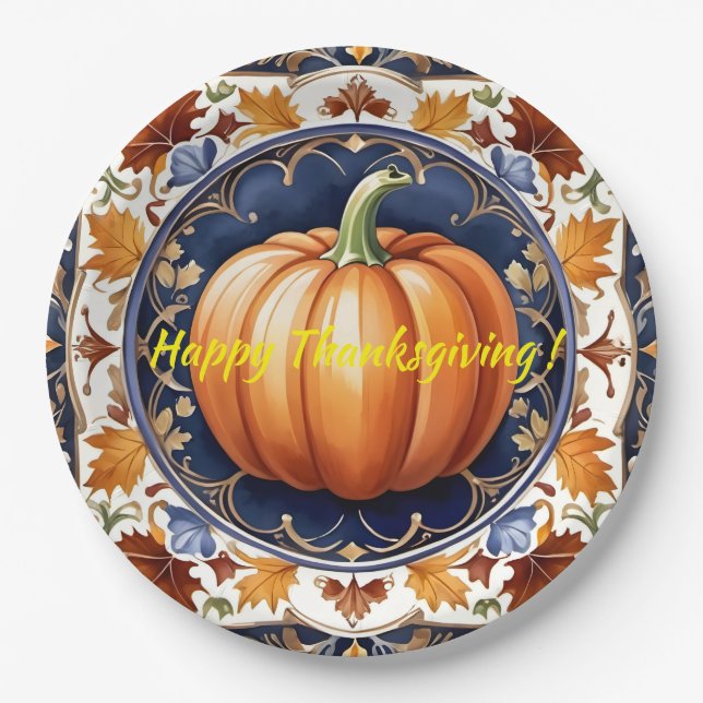 Autumn Thanksgiving Modern Pumpkin Collection Paper Plate (Front)