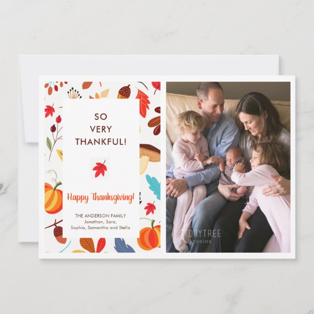 Autumn Thanksgiving Photo Birth Announcement (Front)
