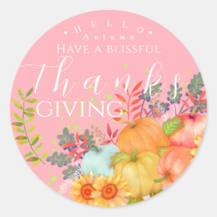 Autumn Thanksgiving Pink Classic Round Sticker