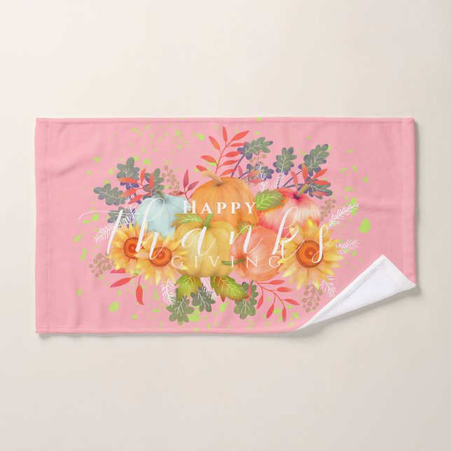 Autumn Thanksgiving Pink Hand Towel (Hand Towel)