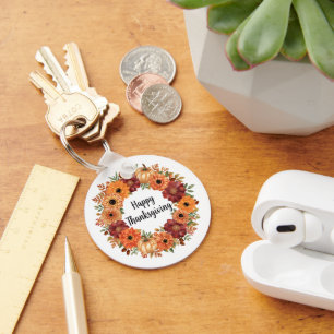 Autumn Thanksgiving Pumpkin and flowers Key Ring