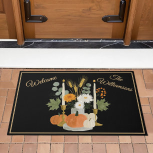 AUTUMN THANKSGIVING PUMPKIN FLORAL DOORMAT