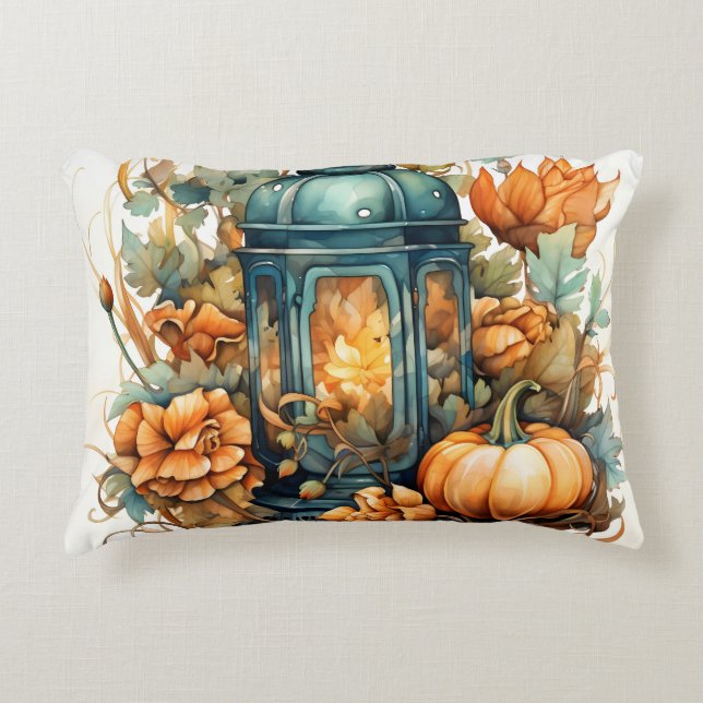 Autumn Thanksgiving Pumpkin Lantern Harvest Decorative Cushion (Front)