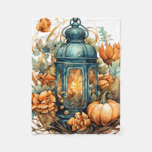 Autumn Thanksgiving Pumpkin Lantern Harvest Fleece Blanket