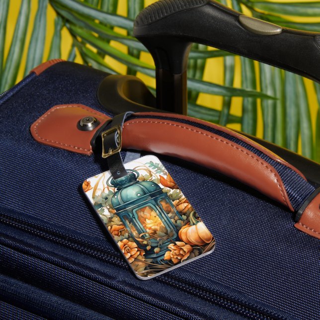 Autumn Thanksgiving Pumpkin Lantern Harvest Luggage Tag (Front Insitu 1)