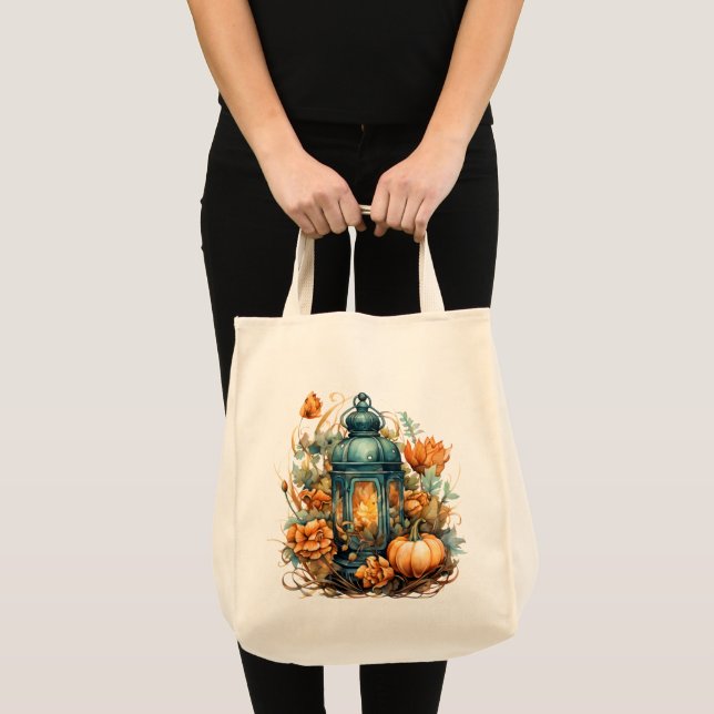 Autumn Thanksgiving Pumpkin Lantern Harvest Tote Bag (Front (Product))
