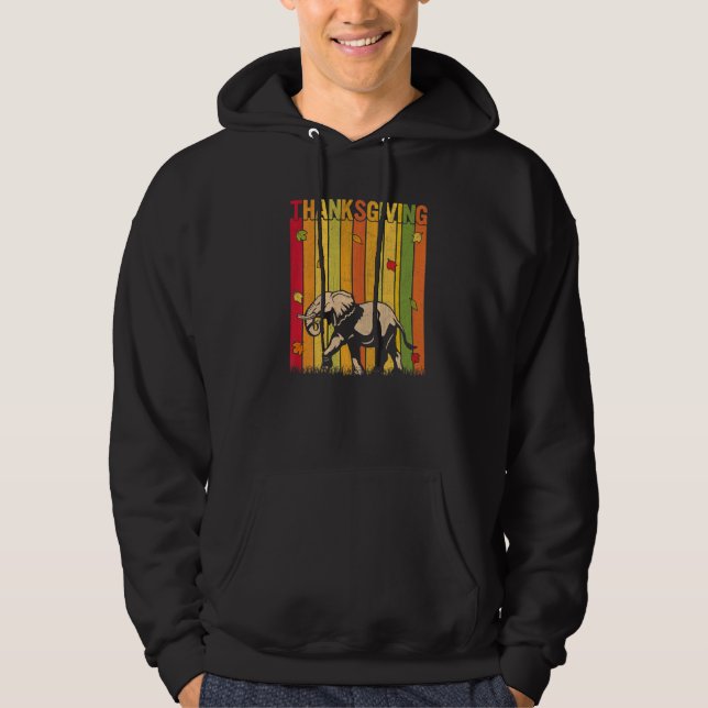 Autumn Thanksgiving Retro Cute Elephant  Thanksgiv Hoodie (Front)