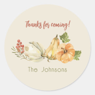 Autumn Thanksgiving 'Thanks for Coming' Watercolor Classic Round Sticker